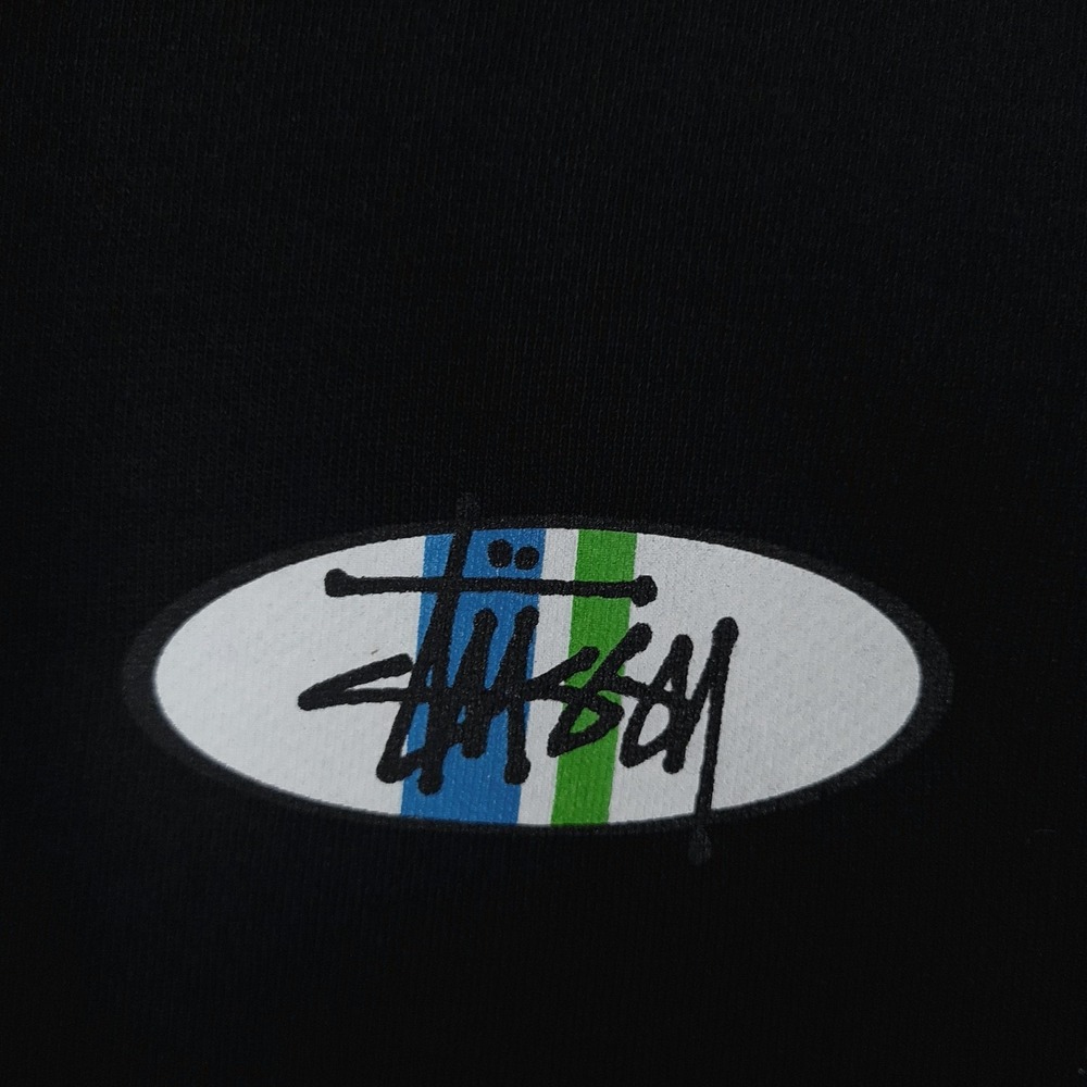 Stussy Hoodie Mens Large Black Oval Logo Fleece Pullover Graphic Back Hit - Picture 5 of 16
